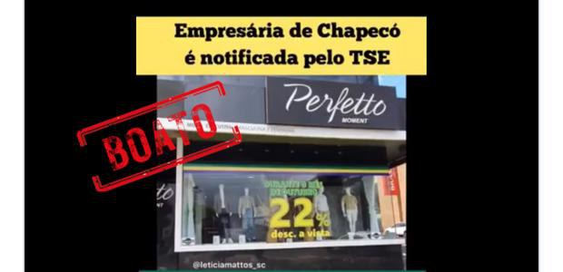 Adesivo colado em vitrine de loja de Chapecó (SC) teve que ser retirado por se tratar de propaganda eleitoral irregular