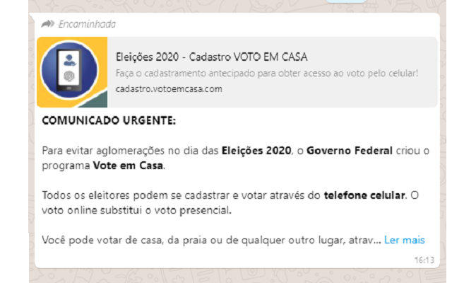 Governo Federal não criou programa Voto em Casa; cadastro é falso e pode trazer riscos