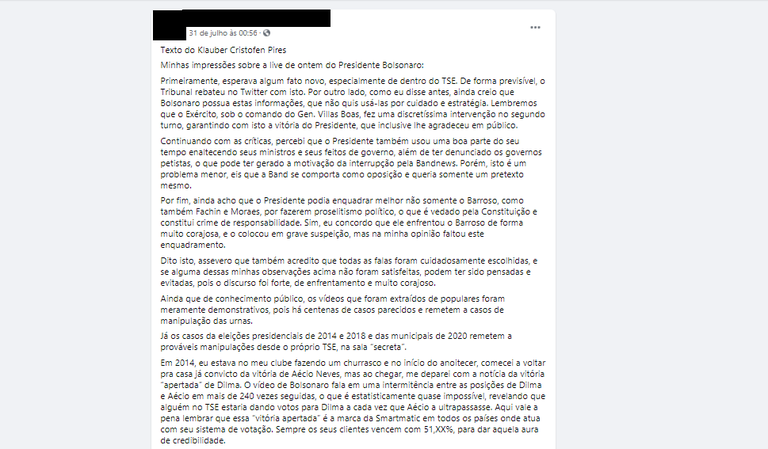 Post usa informações falsas ao afirmar que houve fraude nas eleições de 2014 e 2018