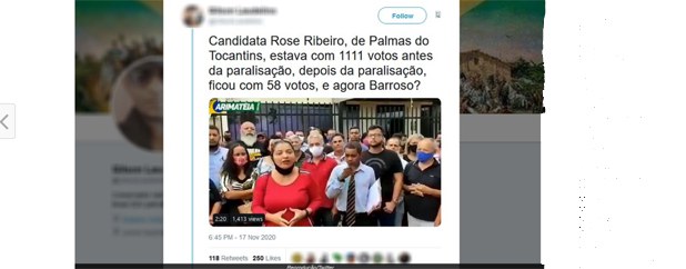 Vídeo faz alegação falsa sobre redução de votos de candidata em Palmas (TO)